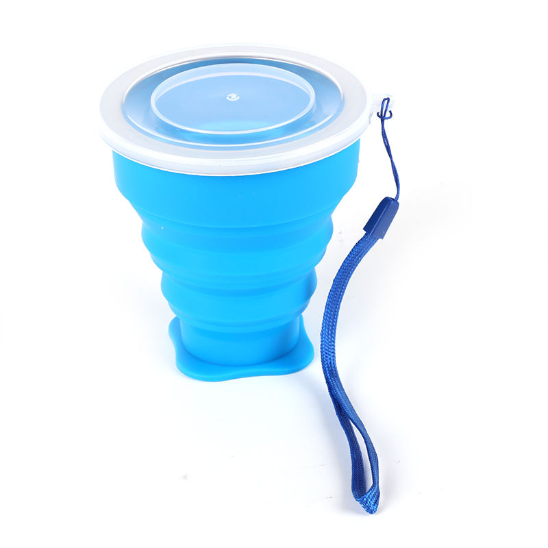 Sammenleggbar kopp av silikon med lokk , BPA-fri 220 ml
